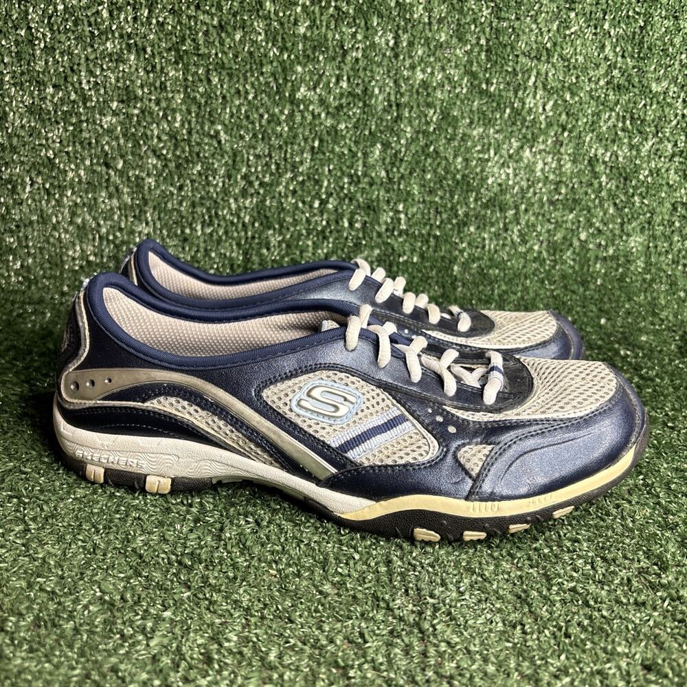 SKECHERS Womens Shoes Relaxed Breathe Easy‎ Fortune Knit Lace Up Blue Size 8